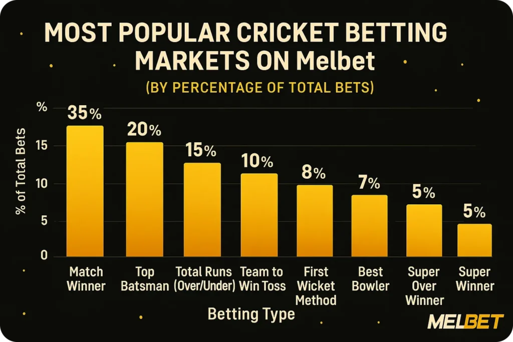 Most popular cricket betting markets on Melbet
