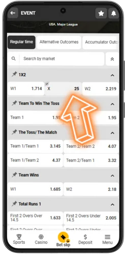 Press the odds and select an outcome